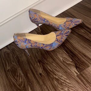 Ivanka Trump Blue and Tan Floral Heels